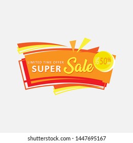 Abstract sale banner template design, up to 50%. Orange super sale banner template vector label shopping with flat style. Discount Banner Promotion Template. Vector