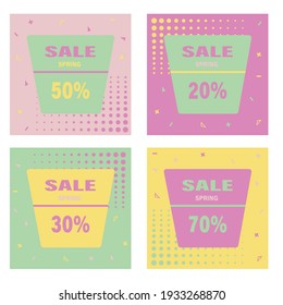 Abstract sale poster with green, yellow and pink options with different offers