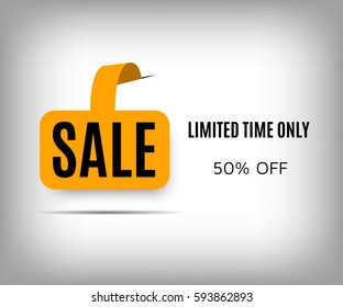 Abstract sale poster with shadow on a gray background. Orange sticker sale, limited time only
