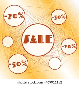 Abstract sale poster with stylized spiderweb and circles. Simple vector illustration
