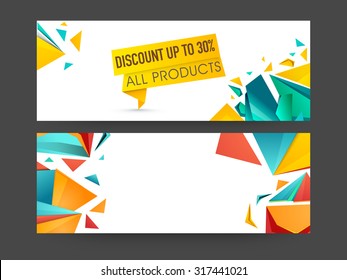 Abstract Sale Website Header Or Banner Set With 30% Discount Offer On All Products.