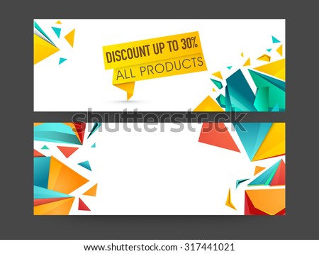 Abstract Sale website header or banner set with 30% discount offer on all products.