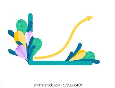 Abstract sales graph is growing. Up arrow. Business. Infographics of the growth of financial indicators. Flowers and spring. Vector illustration