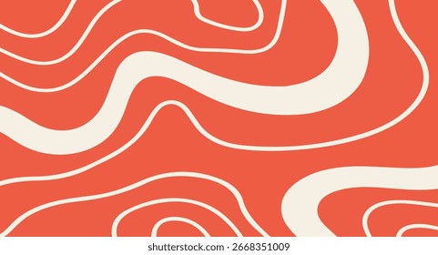 Abstract salmon-hued background showcases flowing ivory lines and wavy shapes, creating a modern and stylish fluid pattern great for digital design and creative projects