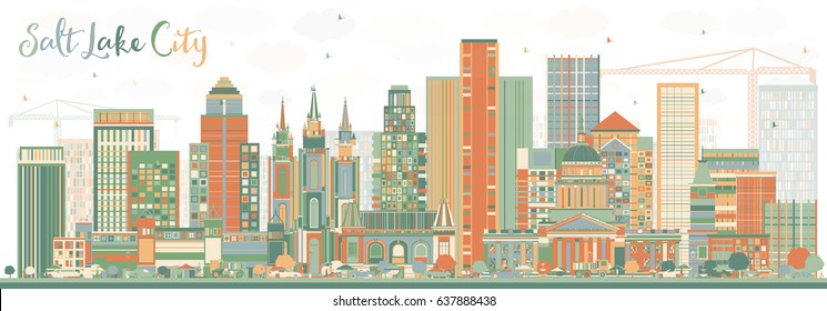 Abstract Salt Lake City Skyline with Color Buildings. Vector Illustration. Business Travel and Tourism Concept with Historic Architecture. Image for Presentation Banner Placard and Web Site.