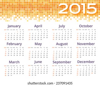 Abstract sample of calendar 2015 with yellow pixel border. Vector illustration.