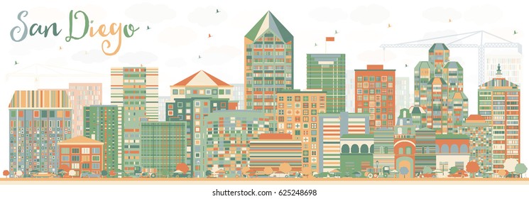 Abstract San Diego Skyline with Color Buildings. Vector Illustration. Business Travel and Tourism Concept with Modern Architecture. Image for Presentation Banner Placard and Web Site.