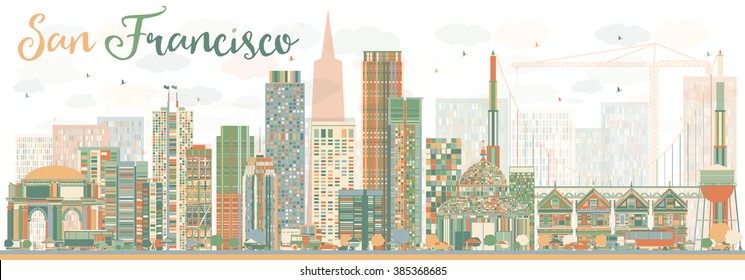 Abstract San Francisco Skyline with Color Buildings. Vector Illustration. Business Travel and Tourism Concept with Modern Buildings. Image for Presentation Banner Placard and Web Site.