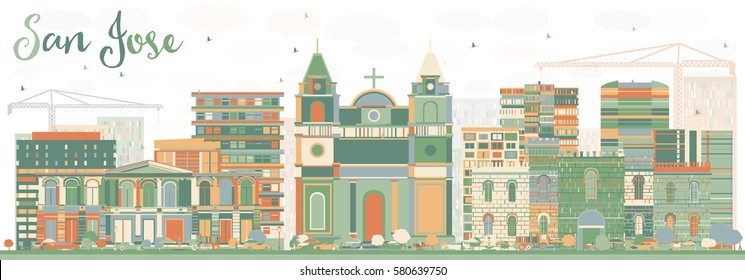 Abstract San Jose Skyline with Color Buildings. Vector Illustration. Business Travel and Tourism Concept with Modern Architecture. Image for Presentation Banner Placard and Web Site.