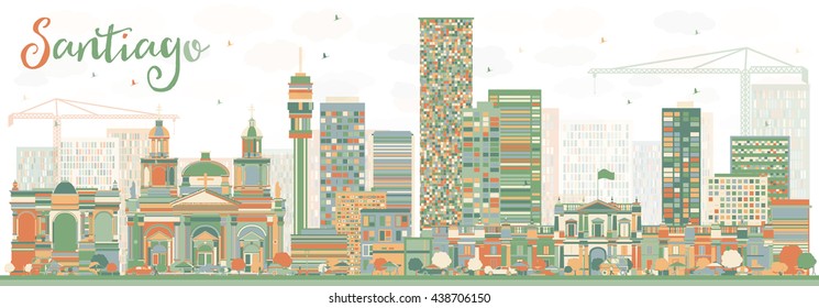 Abstract Santiago Chile Skyline with Color Buildings. Vector Illustration. Business Travel and Tourism Concept with Modern Buildings. Image for Presentation Banner Placard and Web Site.