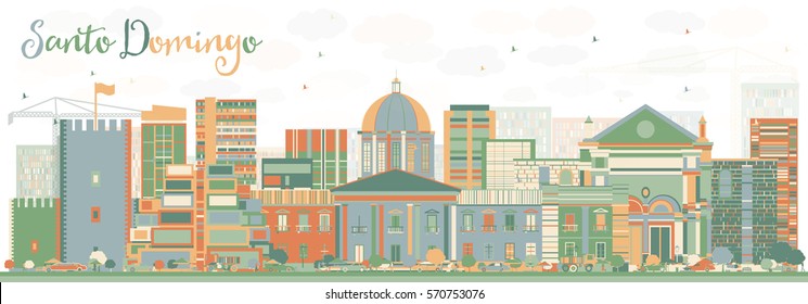 Abstract Santo Domingo Skyline with Color Buildings. Vector Illustration. Business Travel and Tourism Concept with Modern Architecture. Image for Presentation Banner Placard and Web Site.