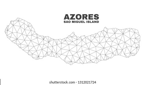 Abstract Sao Miguel Island map isolated on a white background. Triangular mesh model in black color of Sao Miguel Island map. Polygonal geographic scheme designed for political illustrations.