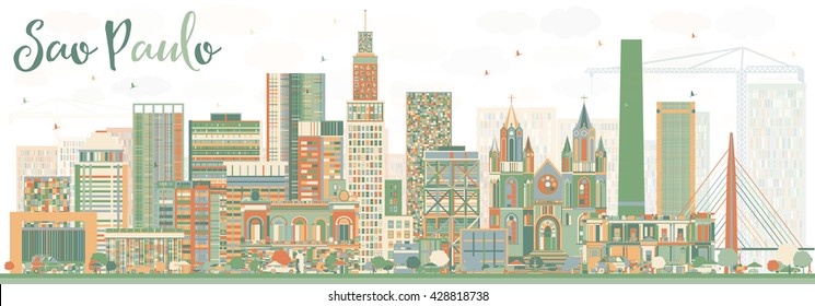 Abstract Sao Paulo Skyline with Color Buildings. Vector Illustration. Business Travel and Tourism Concept with Modern Buildings. Image for Presentation Banner Placard and Web Site.