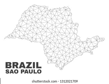 Abstract Sao Paulo State map isolated on a white background. Triangular mesh model in black color of Sao Paulo State map. Polygonal geographic scheme designed for political illustrations.