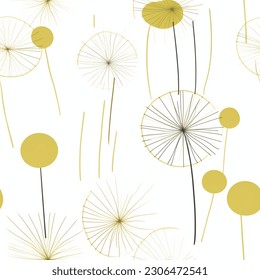 Abstract Sap Green Dandelion Scandinavian Seamless Pattern Simple Line Art