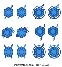 abstract sapphires with different objects on a white background