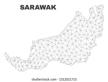 Abstract Sarawak State map isolated on a white background. Triangular mesh model in black color of Sarawak State map. Polygonal geographic scheme designed for political illustrations.