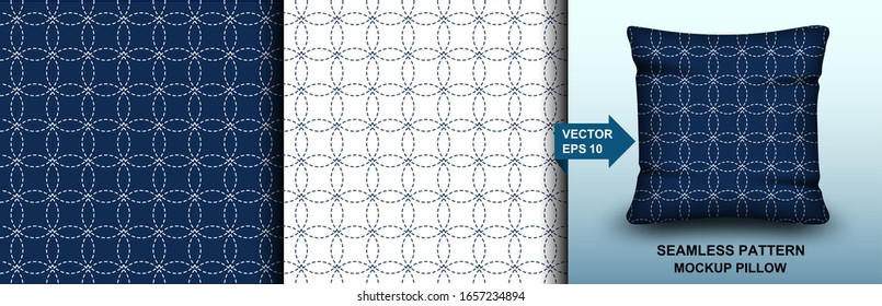 Abstracto. Patrón Sashiko sin fisuras. fondo blanco e índigo. diseño para almohadas, imprenta, moda, ropa, tela, envoltura de regalo. almohada de plantilla de maquillaje sin problemas. Vector.