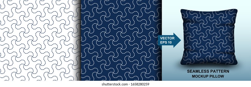 Abstract . Sashiko seamless pattern. line indigo and white background. design for pillow, print, fashion, clothing, fabric, gift wrap. mockup template pillow seamless pattern. Vector.