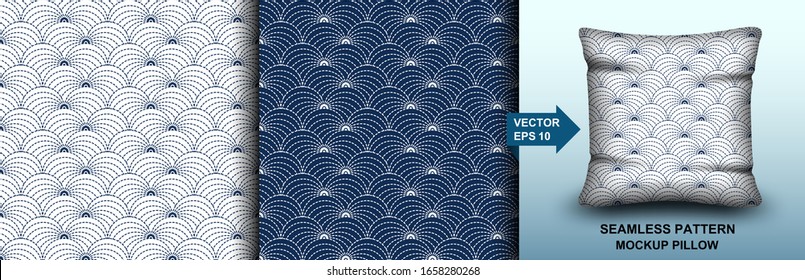 Abstracto. Patrón Sashiko sin fisuras. fondo blanco e índigo. diseño para almohadas, imprenta, moda, ropa, tela, envoltura de regalo. almohada de plantilla de maquillaje sin problemas. Vector.