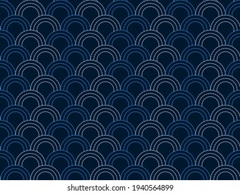 Abstract . Sashiko seamless pattern line indigo and white background. design for pillow, print, fashion, clothing, fabric, gift wrap. Vector. 