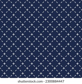 Abstract . Sashiko seamless pattern. line white on indigo background. design for pillow, print, fashion, clothing, fabric, gift wrap. Vector.