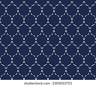 Abstract . Sashiko seamless pattern. line white on indigo background. design for pillow, print, fashion, clothing, fabric, gift wrap. Vector.