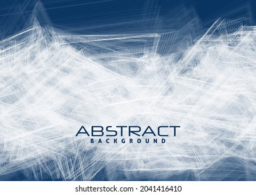 Abstract saturated dark blue background with chaotic many thin white lines. Complicated vector graphic pattern