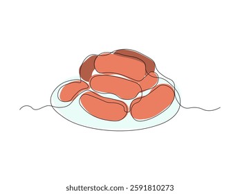 abstract sausages on a plate,wieners, sausage,small sausage,wiener,hotdog. continuous single one line art hand drawing sketch logo
