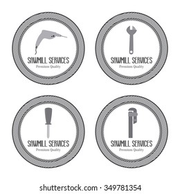 abstract sawmill labels on a white background