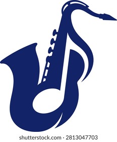 Abstract saxophone illustration with musical notes, representing jazz culture and creativity