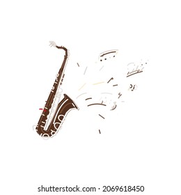 abstract saxophone instrument with songs notes, vector illustration