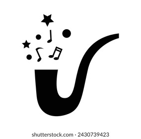 Abstract Saxophone Instrument with Symbols and Musical Notes Silhouettes. Music festival and entertainment concept vector