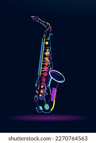 Abstract saxophone from multicolored paints, colorful drawing. Vector illustration of paints