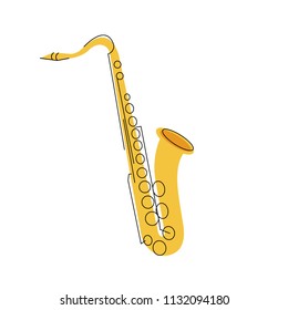 Abstract saxophone on white background. Classical wind musical instrument. Saxophone icon with black lines. Vector illustration