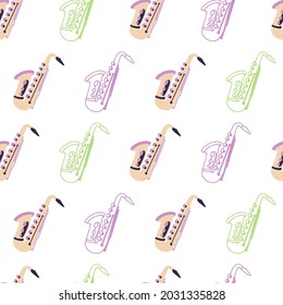 Abstract Saxophone Pastel Color Palette Vector Graphic Seamless Pattern can be use for background and apparel design