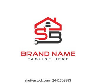 Abstract SB letter house building logo design vector graphic Illustration.