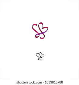 logotipo SB abstracto letra inicial forma de cinta de forma corazón