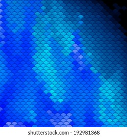 Abstract scales pattern in shades of blue. Textured background