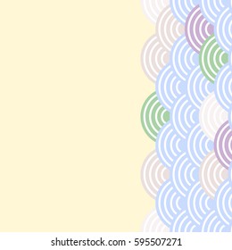 abstract scales simple Nature background with japanese wave circle pattern pastel colors orange beige Green blue purple lilac background. card banner design with space for text. Vector