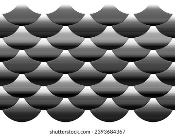 
Abstract scales. Striped vector ornament. Black and white pattern. Modern vector background.