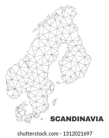 Abstract Scandinavia map isolated on a white background. Triangular mesh model in black color of Scandinavia map. Polygonal geographic scheme designed for political illustrations.