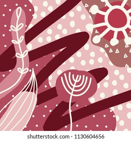 Abstract scandinavian background with hand drawing florals