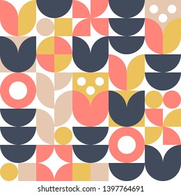 Abstract scandinavian flower background. Vector seamless pattern. Modern geometric illustration in retro nordic style.