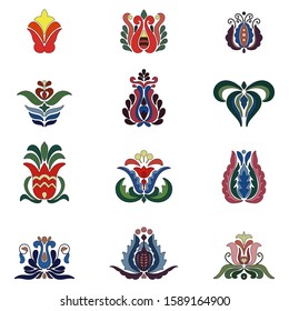 abstract scandinavian flowers. traditional folk ornaments. Vector illustration. art style botanical. Botanical print isolated. Vintage textile collection.embroidery. Norwegian. design fabric, prints