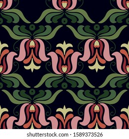 abstract scandinavian flowers. traditional folk ornaments.Vector seamless pattern.Vintage textile collection.embroidery.design fabric, prints, wallpaper, textile design, postcard, poster, scarf, shawl