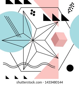 Abstract scandinavian geometric background. Modern vintage stylish bauhaus design for poster, cover, textile, web, wallpaper, backdrop, postcard design. Scandi style. Vector EPS clip art.