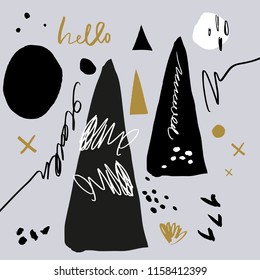 Abstract scandinavian pattern, scribble background. Universal poster, wall art, room decor. Vector Illustration, clipart.
