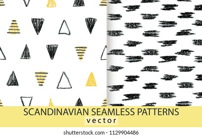 Abstract scandinavian patterns set. Pencils drawn background.