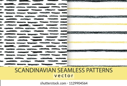Abstract scandinavian patterns set. Pencils drawn background.